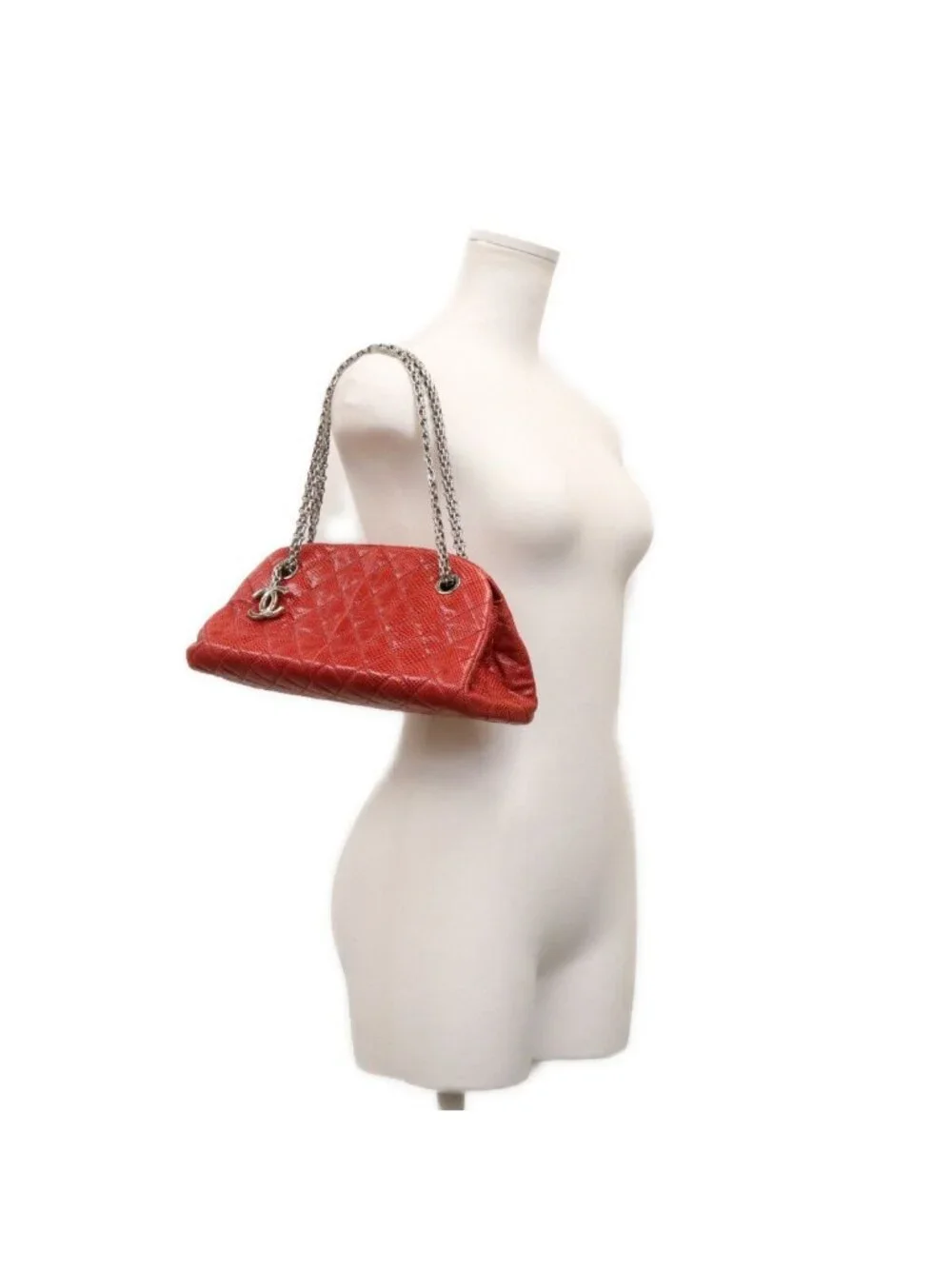 Chanel Red Exotic Leather Silver Bowling Shoulder Bag